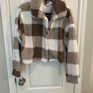 Cozy Brown and White Plaid Sherpa Jacket